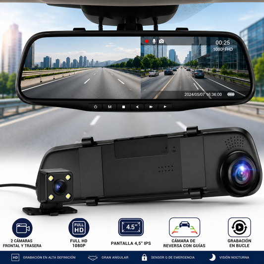Espejo retrovisor 4 en 1 Pantalla Táctil